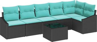 vidaXL Juego De Sof&aacute; 7 Uds. Negro Rat&aacute;n Sint&eacute;tico Vidaxl