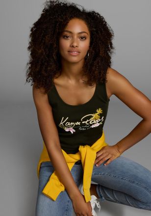 Kangaroos Tanktop KANGAROOS, Damen, Gr. 32/34, schwarz (schwarz, bedruckt), Rippware, Obermaterial: 100% Baumwolle, bedruckt, unifarben, sehr figurbetont h&uuml;ftla