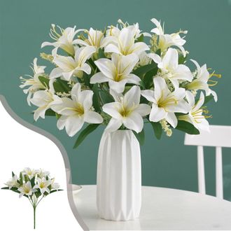 OEM Flores Artificiales De Seda, 7 Cabezas De Lirios Artificiales, Ramo De Novia, Adecuado Para La Decoraci&oacute;n De Oficinas, Hogares Y Cocinas