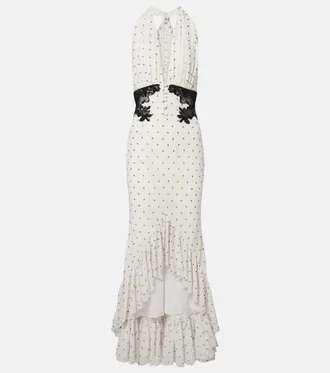 Self Portrait Lace-trimmed polka-dot maxi dress