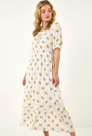 DUSK Floral Crinkle Midi Dress