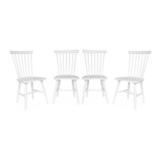 Sweeek Silla de madera de hevea, set de 4, blanco