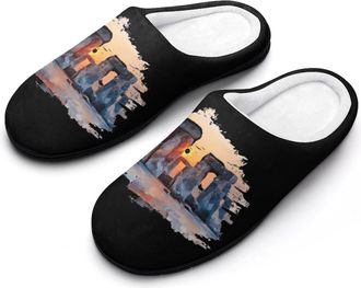 Generic Stonehenge1 Mens House Slippers Memory Foam Washable Cotton Slip on Home Shoes