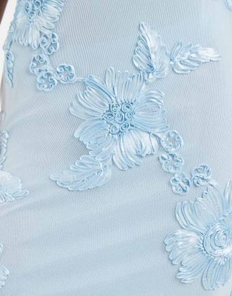 Pieces Vestito lungo azzurro con spalline sottili in rete ricamata-Blu