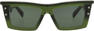 Balmain 55mm Square Brow Frame Sunglasses in Olive Olive Green at Nordstrom Rack