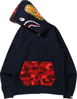 A Bathing Ape Felpa Camo Shark con zip e cappuccio - Blu