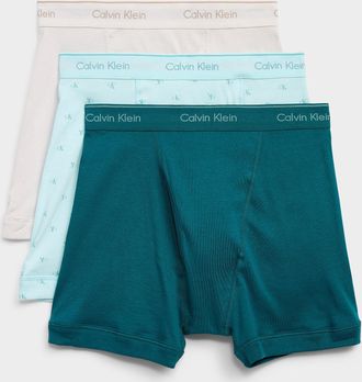 Calvin Klein Mens 5 beige/blue/teal boxer briefs Cotton 3-pack