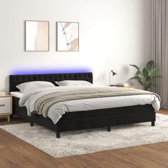 vidaXL Vidaxl - Cama Box Spring Colch&oacute;n Y Led Terciopelo Negro 160x200 Cm