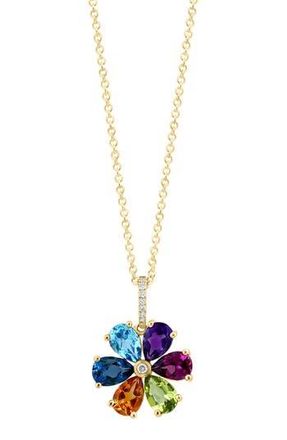 Effy Diamond & Semiprecious Stone Flower Pendant Necklace in Gold Multi at Nordstrom Rack, Size 18