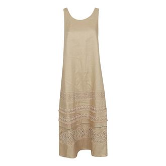 Max Mara Maxi Dresses, female, Beige, Size: 3XS Long-cut Linen Dress