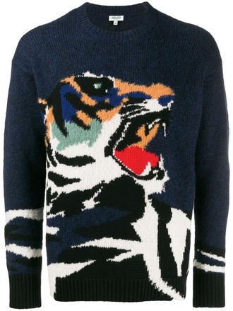 Kenzo tiger intarsia jumper - men - Acrylic/Polyamide/Spandex/Elastane/Mohair/Wool - S - Blue