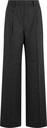 Slowear Wijde Gestreepte Katoenen Broek - Dames - Wijde Broeken - Grijs - S - Katoen - Broeken