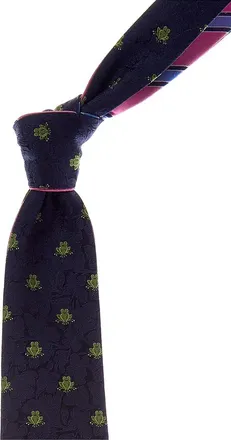 Canali Navy Frogs/Pink & Blue Stripes Reversible Silk Tie