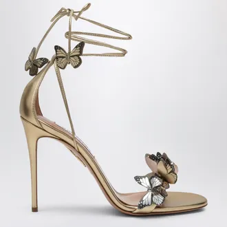 Aquazzura Papillon 105 metallic leather sandals in soft gold