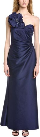 Badgley Mischka Side Drape Flower Shoulder Gown