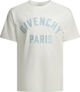 Givenchy Paris Geborduurd Katoenen T-shirt - Heren - T-shirts - Wit - S - Katoen - Tops