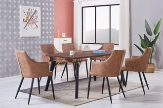 Life Interiors Life Interiors - Juego De Comedor Cosmo Lux Zarah: Mesa De Comedor De Madera De Nogal Y Juego De 6 Sillas De Comedor De Cuero Marr&oacute;n - Comedor Cocina