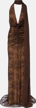 De La Vali Amora scarf-detail ruched lace maxi dress