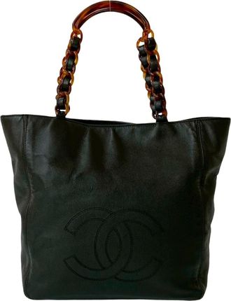 Chanel Black Brown Grained Calfskin Handbag Tote Bag (Pre-Owned)