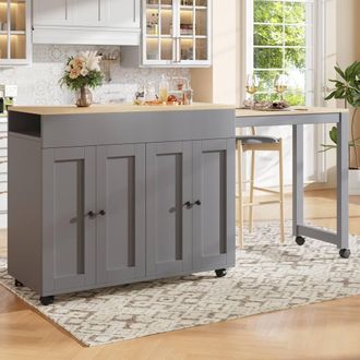 Merax Extendable Kitchen Island with Pull-out Dining Table for Dining Room in Grey