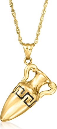 Ross-Simons Italian 18kt Gold Over Sterling Etruscan Amphora Pendant Necklace With Black Enamel