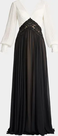 Tadashi Shoji Embroidered Two-Tone Georgette Gown