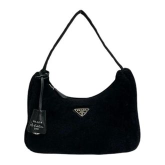 Prada Pre-owned Shoulder Bags, female, Black, Size: ONE SIZE Pre-owned Triangle Logo Shearling Handbag