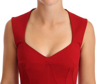Dolce & Gabbana Red Sweetheart Sleeveless Midi Stretch Womens Dress