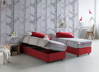 Talamo Italia Cama Individual Melissa, Cama Contenedor Con Revestimiento De Tela, 100% Made In Italy, Apertura Lateral, Adecuado Para Colch&oacute;n 80x190 Cm, Rojo, Con E