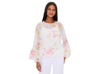 Vince Camuto Double Ruffle Sleeve Blouse Womens Clothing Lemon Cream : XL, Polyester