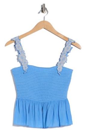 Ramy Brook Giulia Floral Strap Smocked Top in Ribbon Blue at Nordstrom Rack, Size Xx-Small