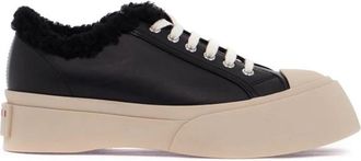 Marni Sherpa-gevoerde leren sneaker met bontvoering - Dames - Sneakers - Zwart - 37 EU - Leer - Schoenen
