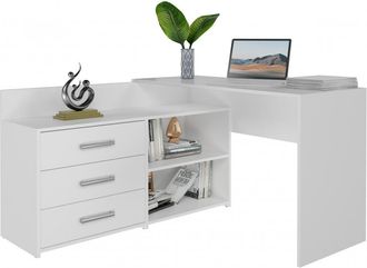 Topeshop Moline - Escritorio Esquinero Con Almacenaje - 3 Cajones + 2 Estantes - 120x50x76 Cm - Escritorio Para Ordenador