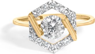 House of Brilliance 10K Yellow Gold Plated Silver 1.0 Cttw Lab Grown Diamond Hexagon Halo Ring