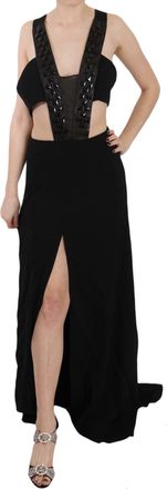 John Richmond Crystal Leather Gown Flare Womens Dress