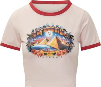 Casablanca Cropped Baby Tee - Dames - T-shirts - Roze - XL - Katoen - Tops