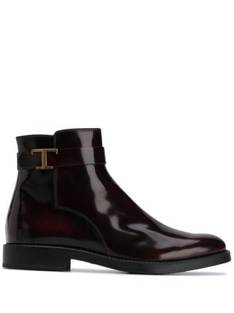 Tod's T logo plaque leather boots - Red