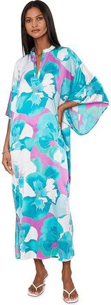 N by Natori Floria Printed Satin Mandarin Butterfly Caftan Womens Jumpsuit & Rompers One Piece Blue : M (Womens 10-12), Polyester/Spandex