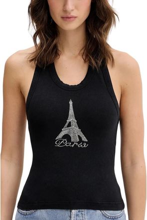 VETEMENTS Crystal Paris Halter Tank - Dames - Tops zonder mouwen - Zwart - XS - Katoen - Tops