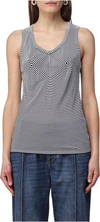 Bottega Veneta Tops, Dames, Blauw, M, Gestreepte Tanktop Optische Illusie