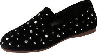 Generic Womens Slip On Shoes Rhinestone Casual Pumps Shoes Solid Color Fashionable Lightweight Breathable Non-Slip Comfy Flats Work Party Black