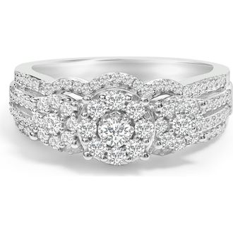 House of Brilliance Silver 1.0 Cttw Diamond Engagement Ring and Soldered Wedding Band Set in White at Nordstrom, Size 8