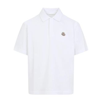 Moncler Polo Shirts, male, White, Size: S Logo Patch Cotton Polo Shirt