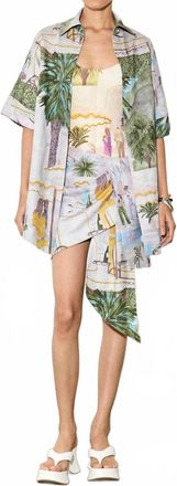 Isla & White Virginia Cotton Linen Button Down Shirt In Poolside