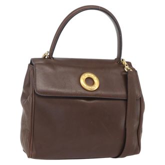 Celine Circle Logo Handbag Leather Brown Leather Handbag (Pre-Owned)