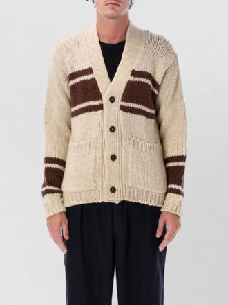 Universal Works wool chunky-knit striped v-neck cardigan