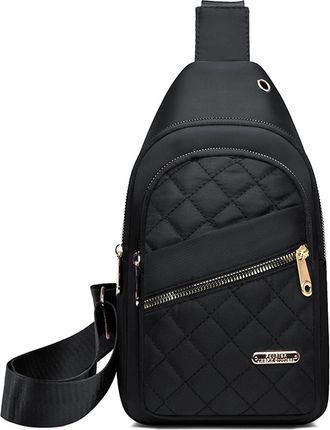 Generic Solid Color Quilted Fanny Pack, Women Travel Crossbody Bag, Women Quilted Chest Bag, Trendy Zipper Sling Bag With Side Pocket (Black)