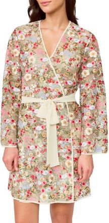 Rya Collection Floral Embroidered Tie Waist Robe in Tropical at Nordstrom, Size X-Small