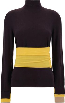 Fendi Turtlenecks, female, Brown, XS, Ribbed Wool Turtleneck Jumper