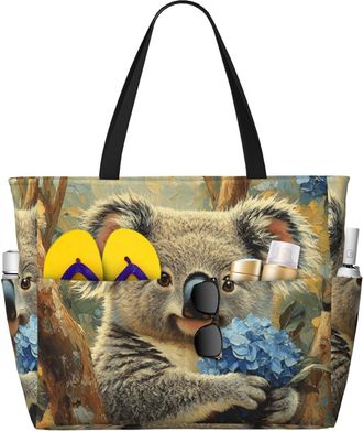 Generic Cute Koala Print Large Beach Bag Foldable Travel Shoulder Tote Bag With Pocket For Weekender Pool Vacation